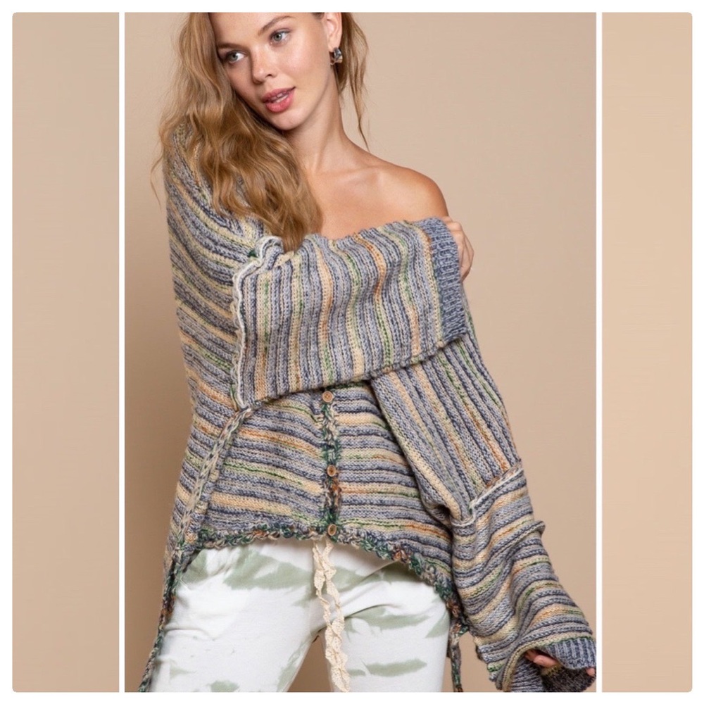 POL Palms Spring Stripe Sweater Cardigan - Picture 10 of 13